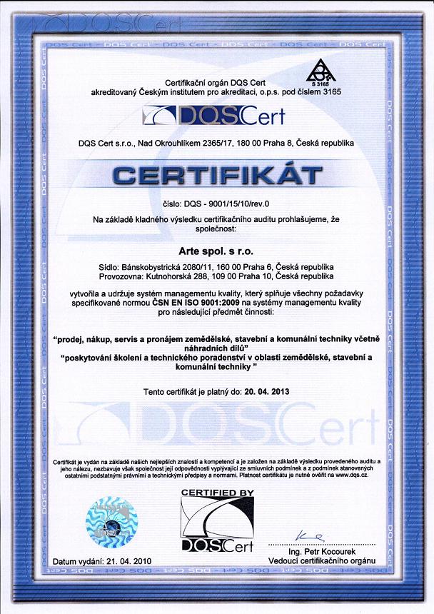 Certifikt ISO 9001